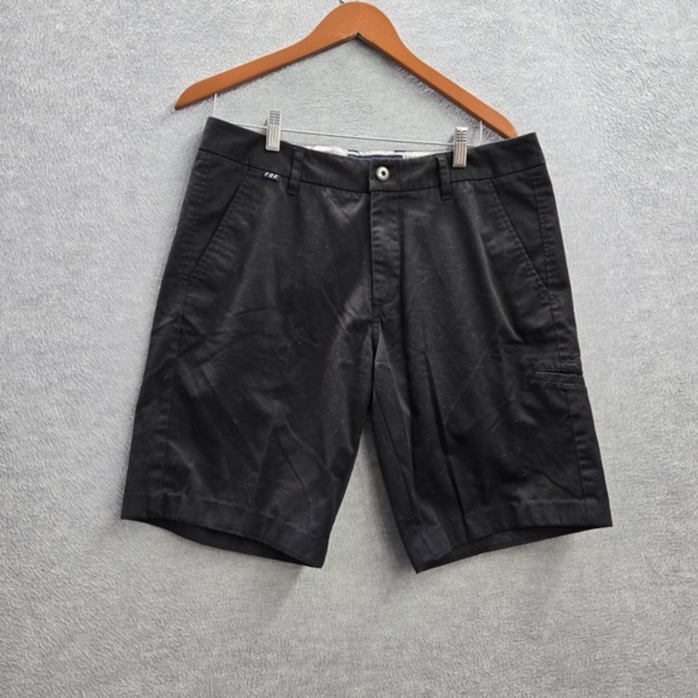 Fox Men Shorts 32 Black‎ Chino Twill Button 9" Inseam Logo Casual Skater